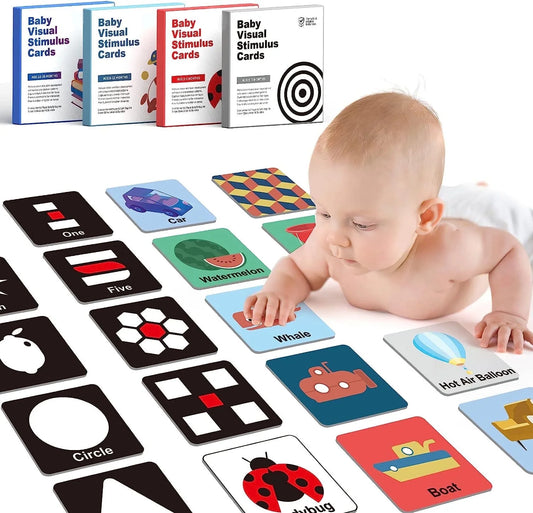 Baby Flash Cards Black White High Contrast Toys, Newborn Infant Visual Stimulation Cards for Babies 0-36 Months