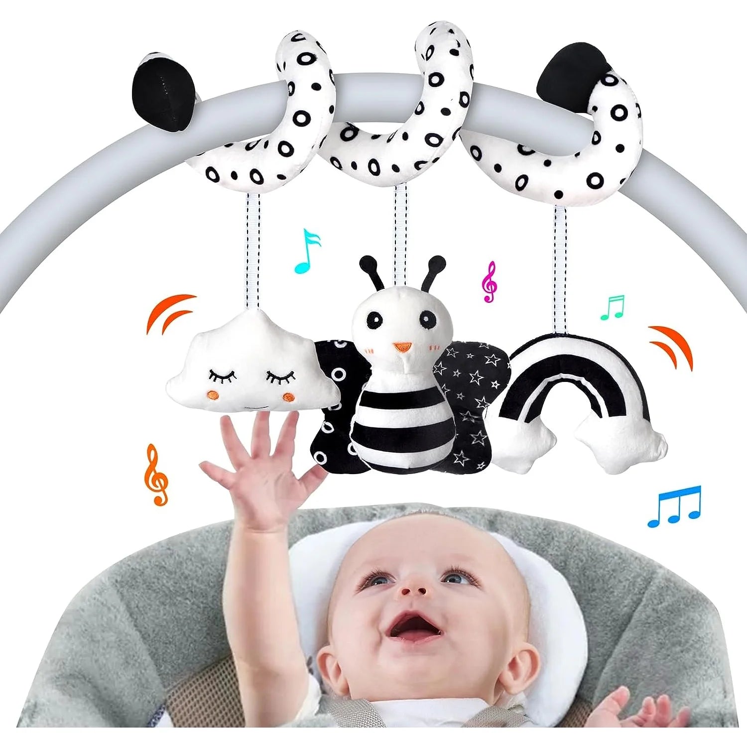 Baby Car Seat Toys, Infant Activity Spiral Toys Hanging Stroller Toys for Baby with Musical, Plush Activity Toys Toys for Newborn Baby 0 3 6 12 Months