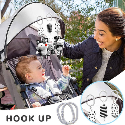 Hanging Rattles Toys White & Black Stroller Toy, Newborn Toys Infant Toys Crib Toys, Soft Plush for Stroller Car Seat Crib with Wind Chimes, Best Baby Gift for 0,3,6,9,12,18 Months